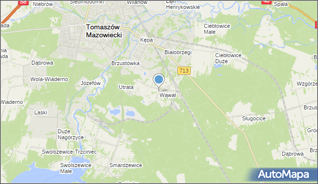 mapa Wąwał, Wąwał gmina Tomaszów Mazowiecki na mapie Targeo